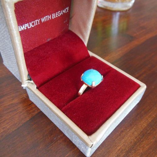 Gold turquoise ring, 18k Gold Blue Turquoise gemstone ring