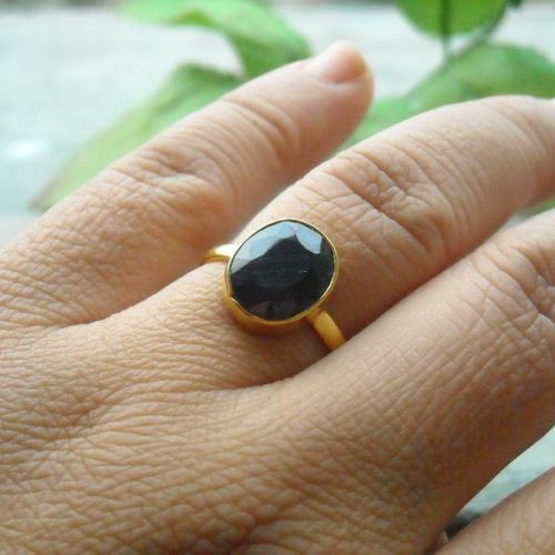 Gold vermeil ring - Blue Sapphire ring - Yellow gold sapphire ring