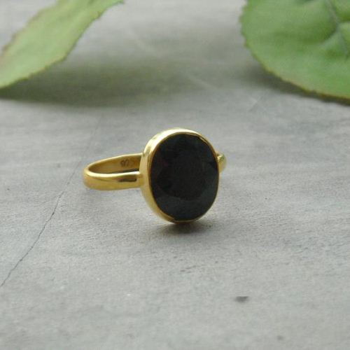 Gold vermeil ring - Blue Sapphire ring - Yellow gold sapphire ring