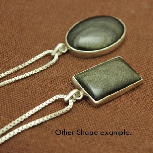 Golden Sheen Obsidian pendant, Black oval silver pendant necklace