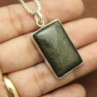 Golden Sheen Obsidian pendant, Artisan pendant in silver