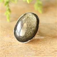 Golden Sheen Obsidian ring - adjustable ring - silver ring 