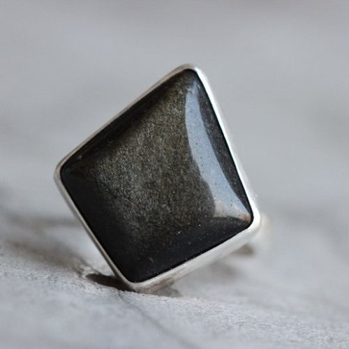 Golden Sheen Obsidian sterling silver ring