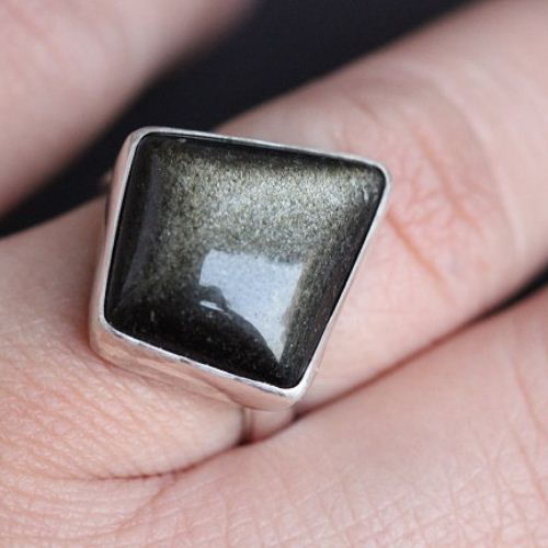 Golden Sheen Obsidian sterling silver ring