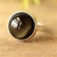Golden Sheen round Obsidian sterling silver ring