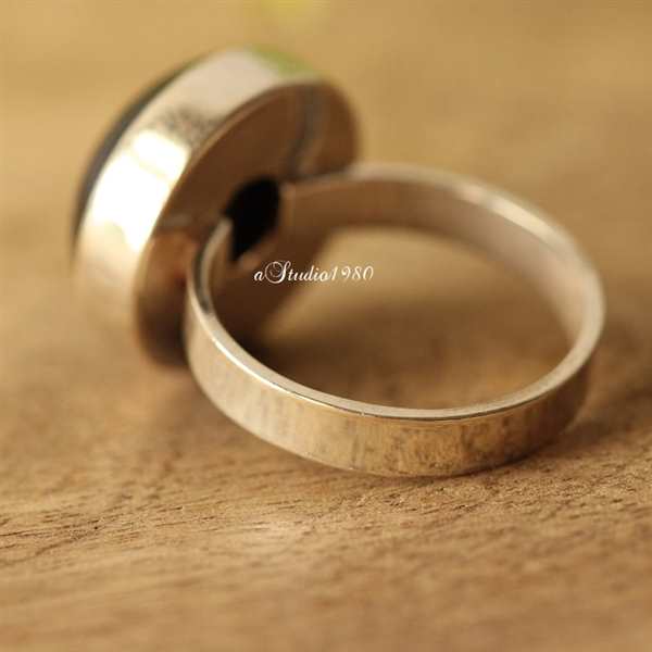 Golden Sheen round Obsidian sterling silver ring