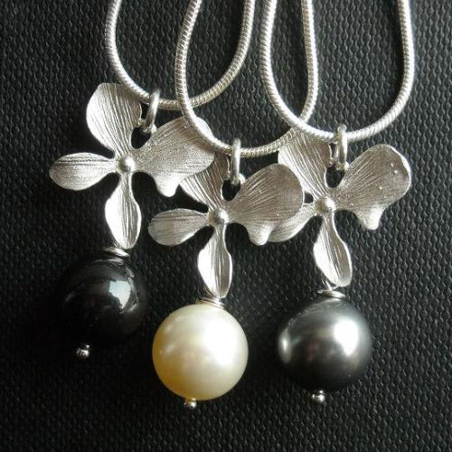 Gray pearl necklace - bridal necklace - wedding jewelry - bridmaids necklace - Swarovski crystal pearl