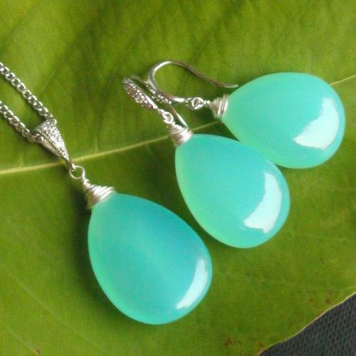 Green Chalcedony earrings, Tear drop silver wire wrapped earrings