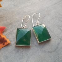 Green Onyx Earrings, Green dangle earrings, Silver earrings