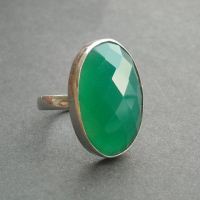 Green Onyx ring, Emerald green silver ring, Oval gemstone ring