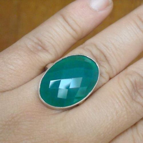 Green Onyx ring, Emerald green silver ring, Oval gemstone ring