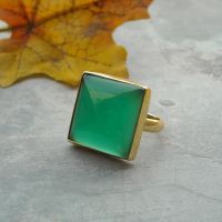 Green chalcedony ring, emerald green ring, 22k gold vermeil ring