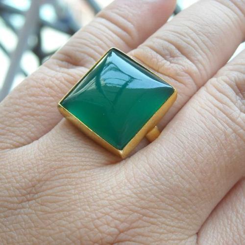 Green chalcedony ring - emerald green ring - 22k gold vermeil ring