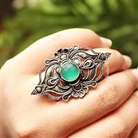 Green onyx Ring - Statement silver ring - Celestial Green ring - 
