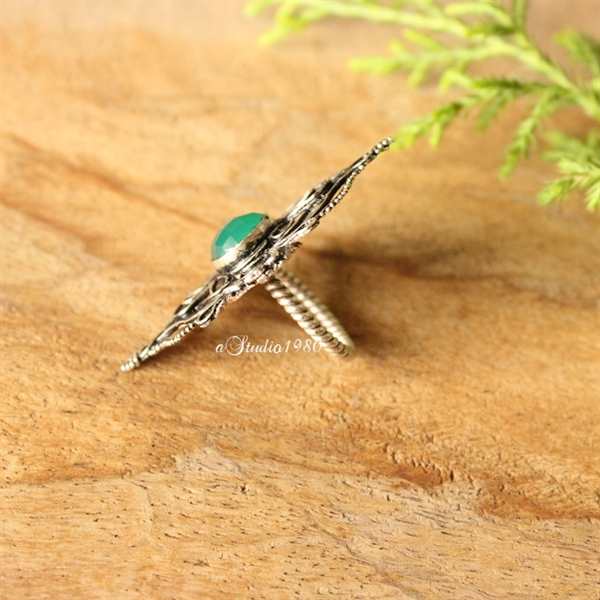 Green onyx Ring - Statement silver ring - Celestial Green ring - 