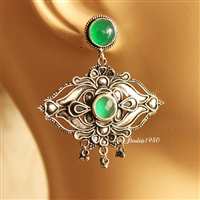 Green onyx earrings - Statement silver earrings - Celestial Green