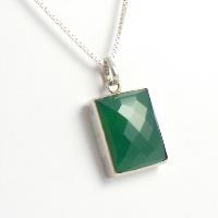 Green onyx pendant, Green pendant necklace, Silver artisan pendant