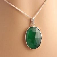 Green onyx pendant, Green pendant necklace, Oval silver pendants