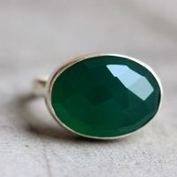 Green onyx ring, Emerald green silver ring, Faceted oval ring