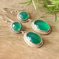 Green onyx sterling silver earrings