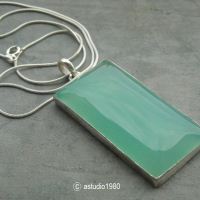 Green pendant, Rectangular pendant necklace, Chalcedony silver pendant