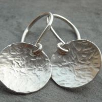 Hammered sterling silver disk earrings, Handmade artisan earrings