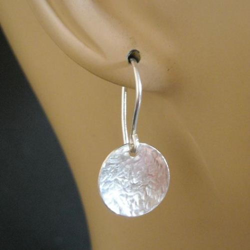 Hammered sterling silver disk earrings, Handmade artisan earrings