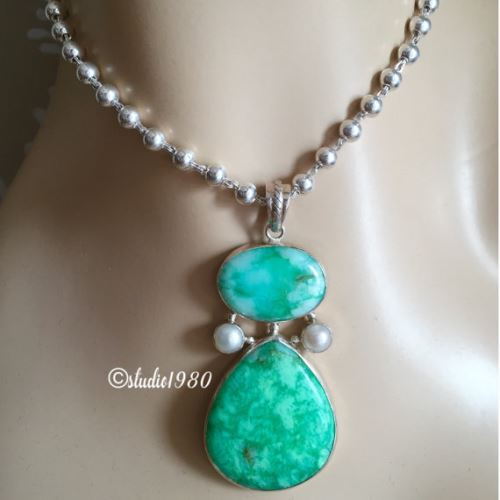 Chrysoprase sterling chain, Unique silver pendant necklace jewelry