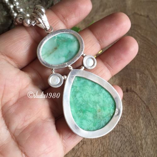 Chrysoprase sterling chain, Unique silver pendant necklace jewelry