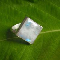 Handmade artisan rainbow moonstone ring, Square shape cute silver ring