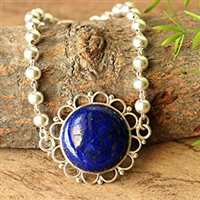 Handmade lapis lazuli gemstone flower sterling silver bracelet