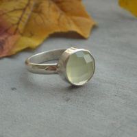 Handmade prehnite ring, 10mm round gemstone cabochon silver ring