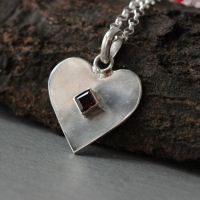 Heart pendant, Garnet pendant, Gemstone artisan silver pendant