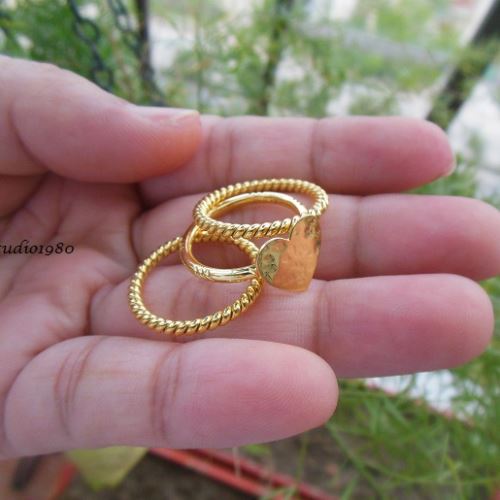 Heart rope wedding band ring for her, 18k yellow gold stack rings