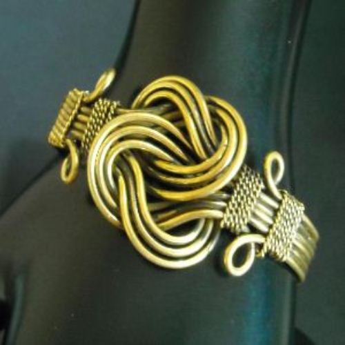 Hearts Wire work hand made golden brass bracelet cuff