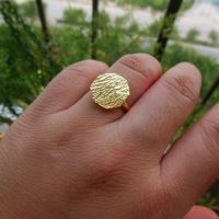 Hexagon 18 k gold hammered handmade ring for her gold stack ring