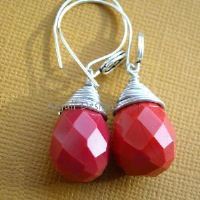 I love you Designer sterling silver red coral Quartz earrings