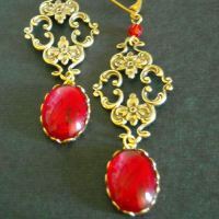 I love you forever Vintage brass ruby red glass swarovski crystal cab earrings