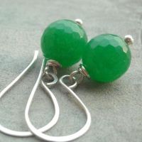 Handmade Jade green gemstone sterling silver earrings