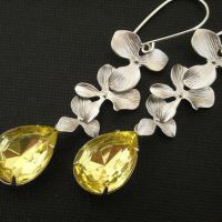 Jonquil swarovski earrings, Swarovski jonquil jewelry, Vintage crystal sterling silver bridal Jonquil canary yellow earrings