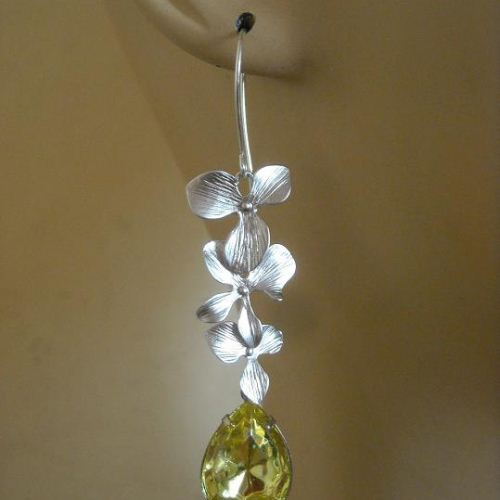 Jonquil swarovski earrings, Swarovski jonquil jewelry -  Vintage crystal sterling silver bridal Jonquil canary yellow earrings