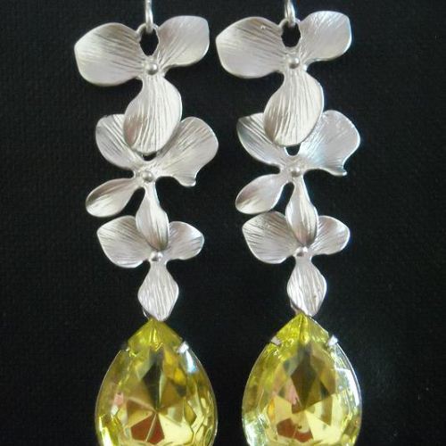 Jonquil swarovski earrings, Swarovski jonquil jewelry -  Vintage crystal sterling silver bridal Jonquil canary yellow earrings