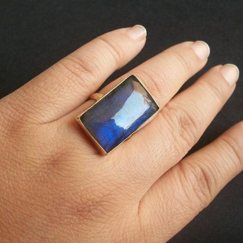 Labradorite Gold Ring - Vermeil Labradorite ring - Rectangle Ring