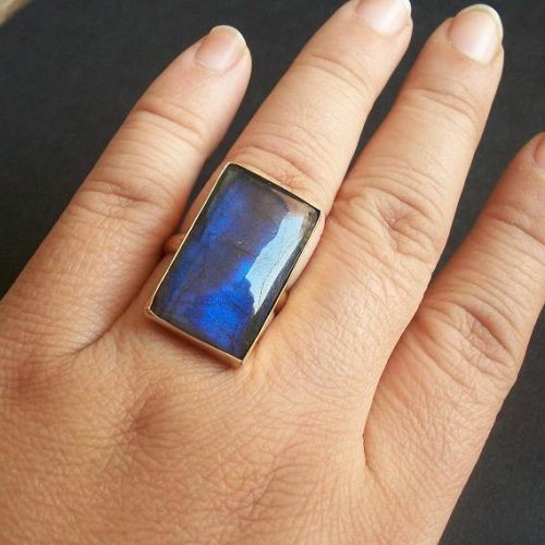Labradorite Gold Ring - Vermeil Labradorite ring - Rectangle Ring