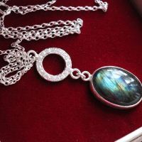 Oval labradorite pendant necklace chain, Sterling silver handmade