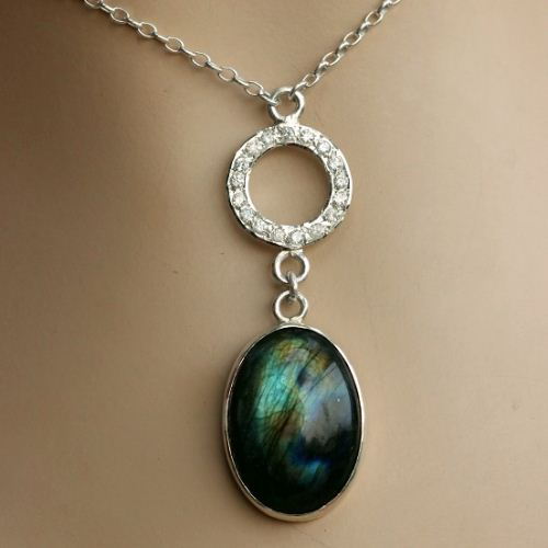 Oval labradorite pendant necklace chain - Sterling silver handmade