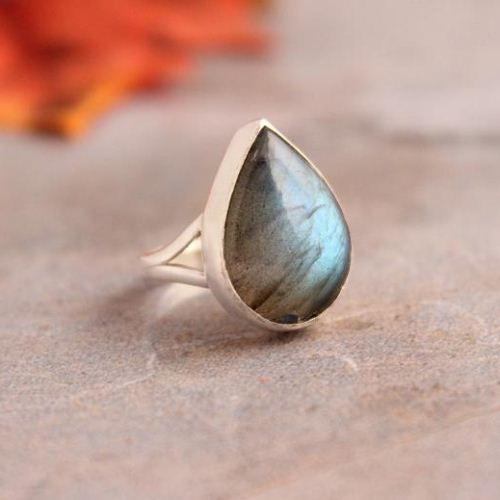 Natural Labradorite Ring Blue Flashy Labradorite Gemstone Ring Silver Ring -