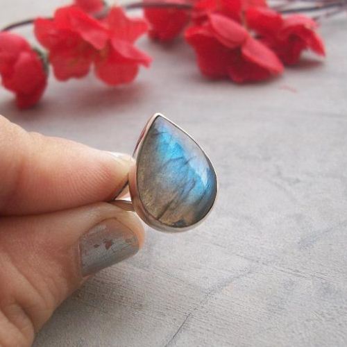 Labradorite Ring, Artisan drop ring, Sterling silver gemstone ring