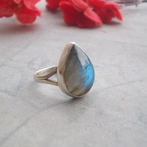 Labradorite Ring, Artisan drop ring, Sterling silver gemstone ring