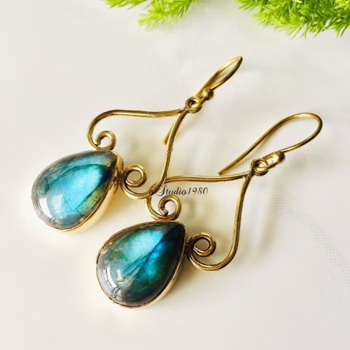 Labradorite gold earrings -14k yellow gold earring - labradorite